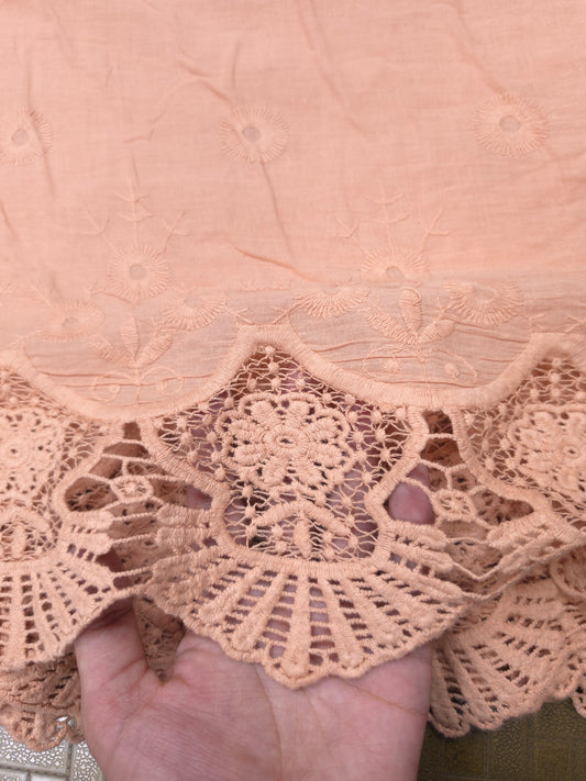 Blush Rose Designer Border Schiffli Cotton Fabric