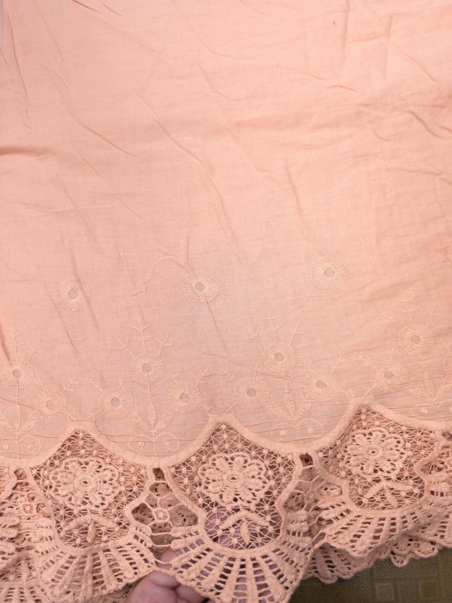 Blush Rose Designer Border Schiffli Cotton Fabric