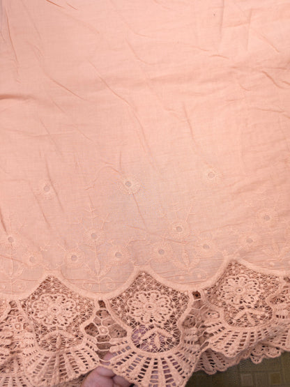 Blush Rose Designer Border Schiffli Cotton Fabric