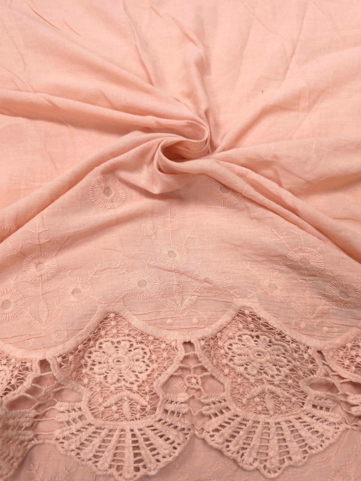 Blush Rose Designer Border Schiffli Cotton Fabric