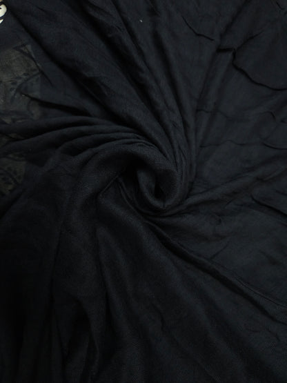 Monochrome Bloom Cotton Linen Suit Set with Black Mul Rayon Dupatta