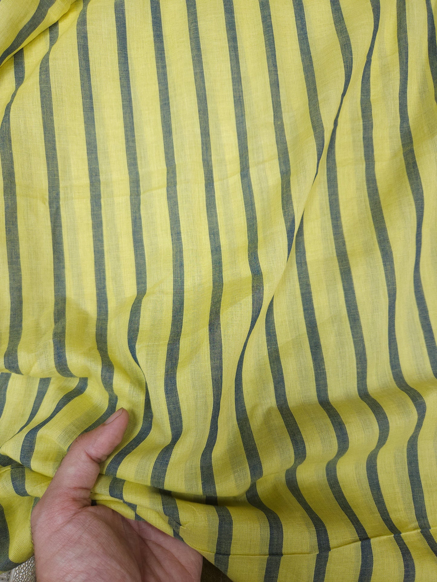 Citrus Elegance Rayon Suit Set With Lime Navy Stripe Mulmul Dupatta