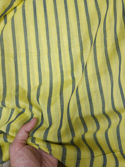 Citrus Elegance Rayon Suit Set With Lime Navy Stripe Mulmul Dupatta
