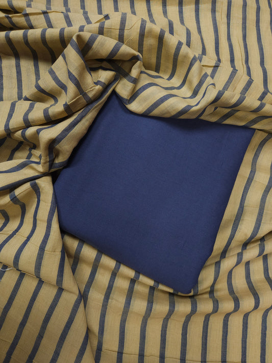 Indigo Elegance Rayon Suit Set with Navy Stripe Mulmul Dupatta