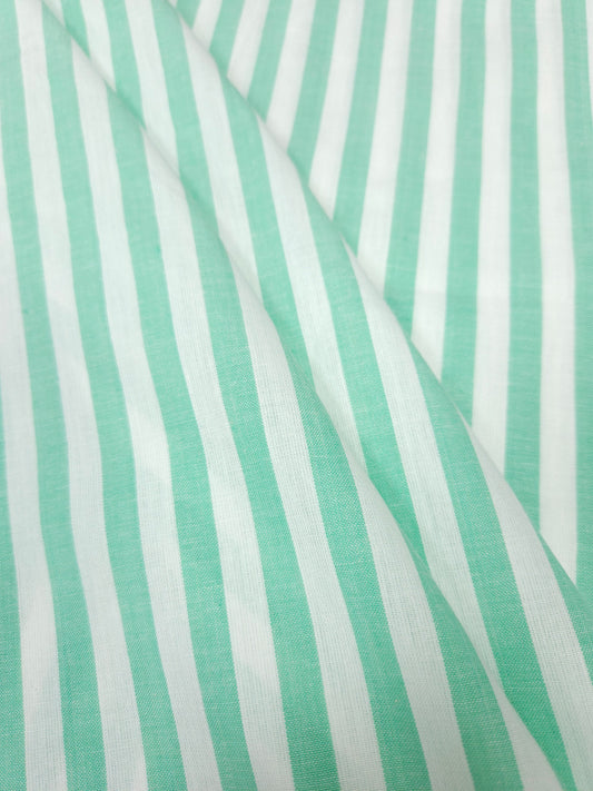 Mint Stripe Cotton Slub Fabric