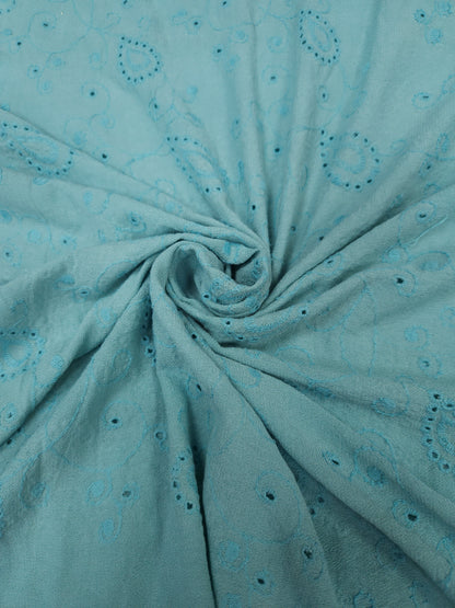 Aqua Paisley All Over Schiffli Cotton Fabric