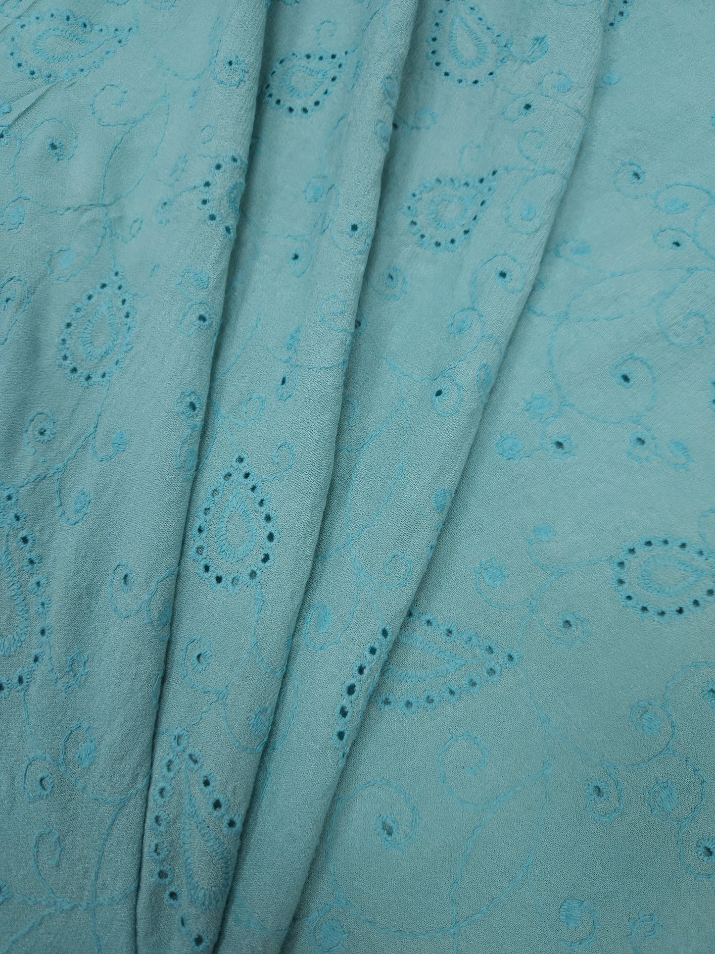 Aqua Paisley All Over Schiffli Cotton Fabric