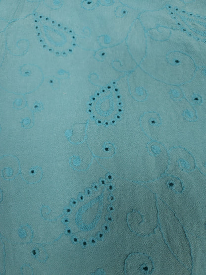 Aqua Paisley All Over Schiffli Cotton Fabric
