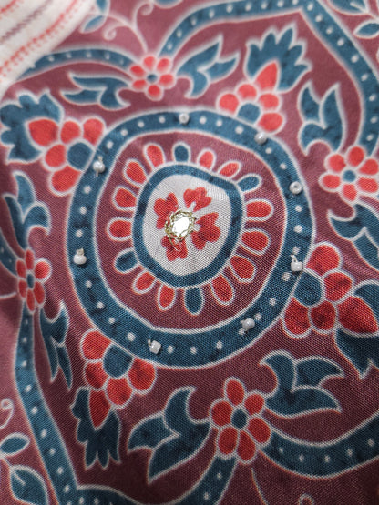 Wine Royale Printed Cotton Suit Set Fabric with Cotton Muslin Dupatta (3-Piece)