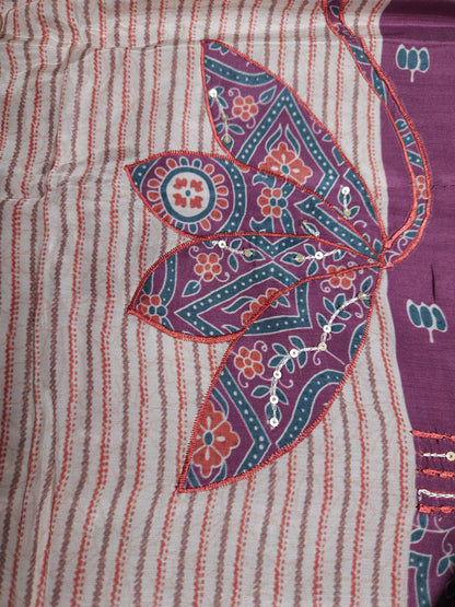 Mulberry Teal Heritage Cotton Suit Fabric Set with Cotton Muslin Dupatta (3-Piece)