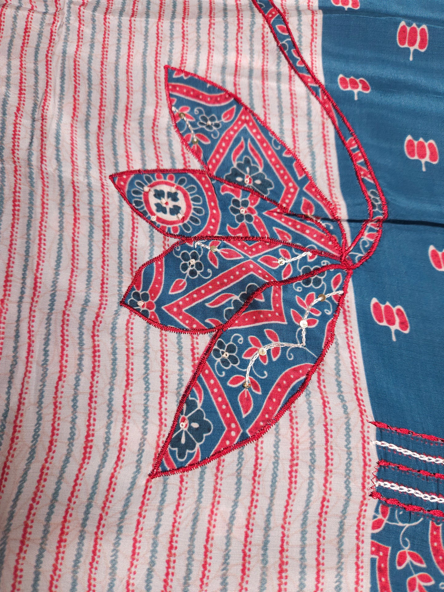 Ocean Ruby Printed Cotton Suit Fabric Set with Cotton Muslin Dupatta (3-Piece)