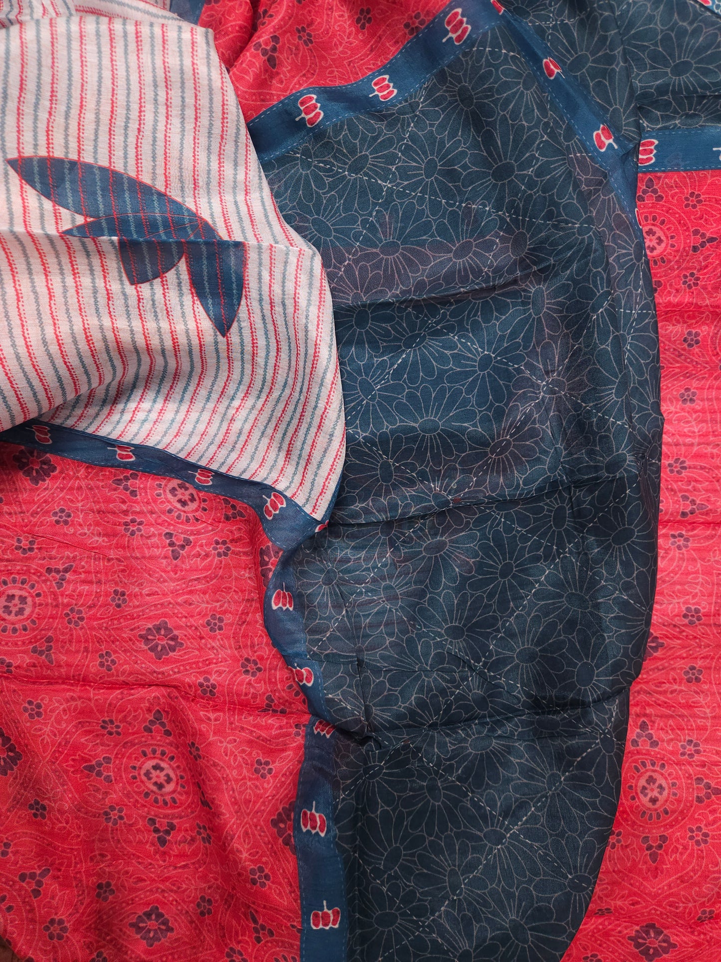 Ocean Ruby Printed Cotton Suit Fabric Set with Cotton Muslin Dupatta (3-Piece)