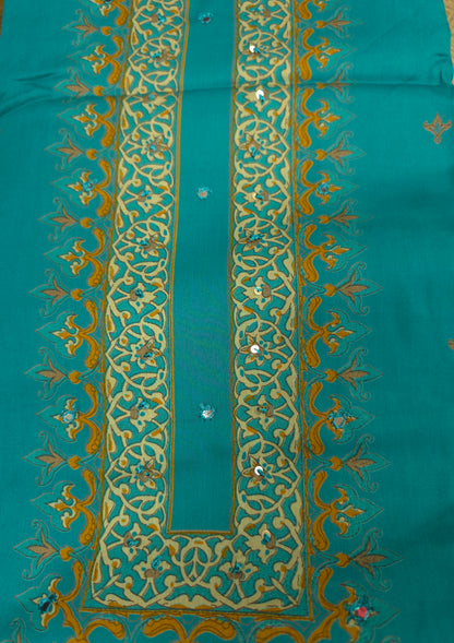 Turquoise Blue Cotton Suit Set with Pure Chiffon Dupatta
