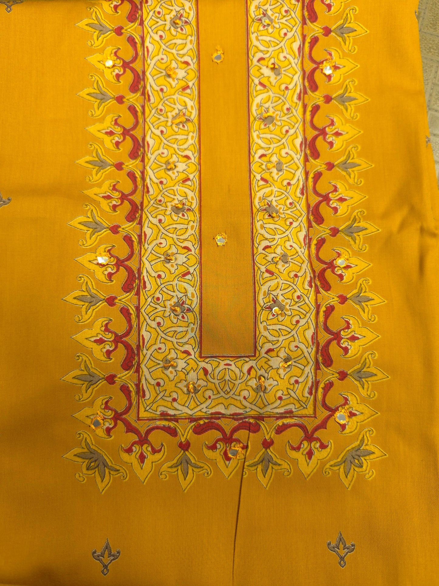 Mustard Yellow Cotton Suit Set with Pure Chiffon Dupatta