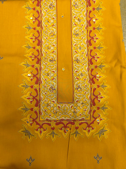 Mustard Yellow Cotton Suit Set with Pure Chiffon Dupatta