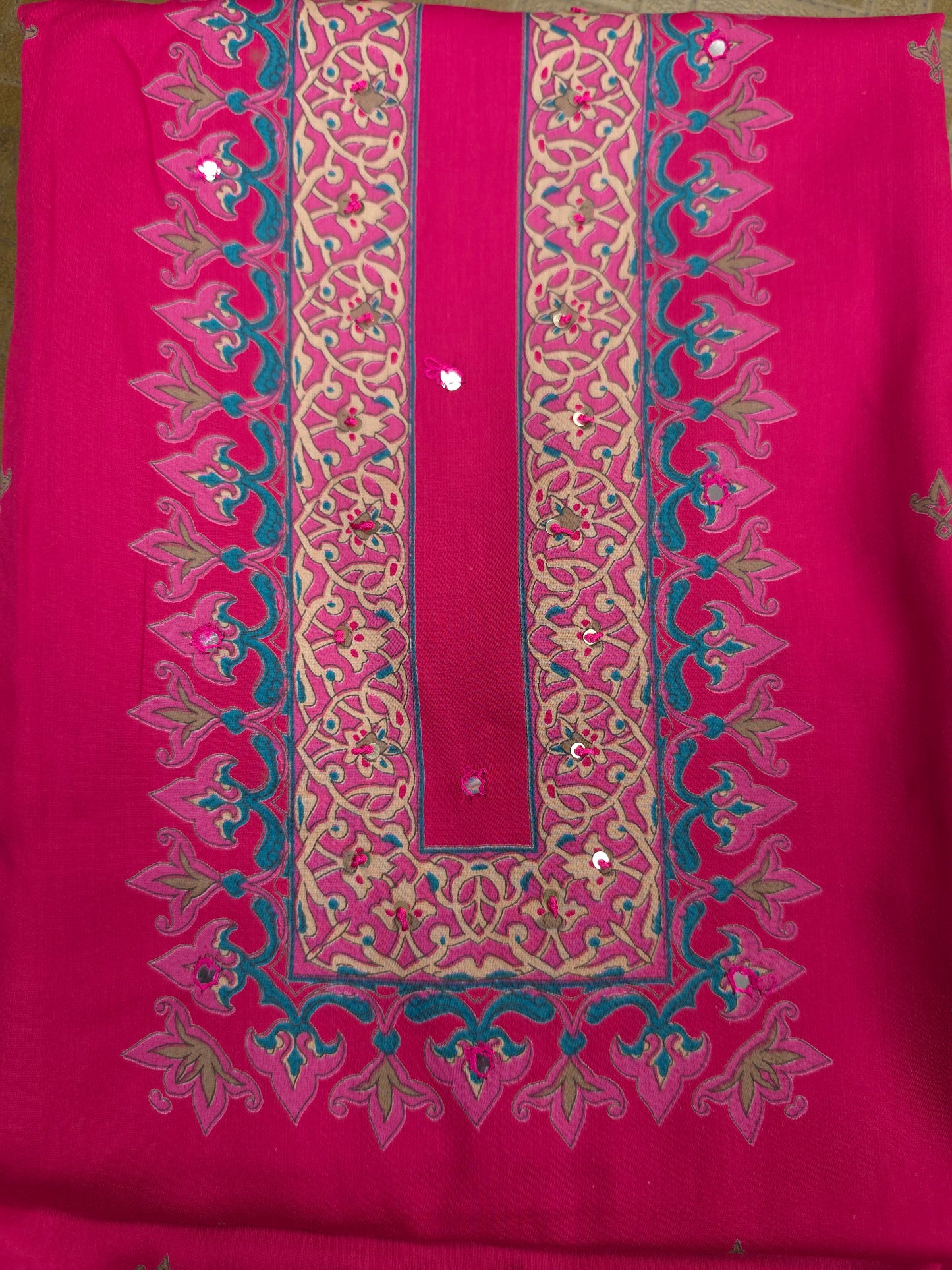 Rani Pink Cotton Suit Set with Pure Chiffon Dupatta