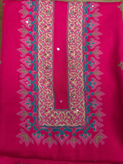 Rani Pink Cotton Suit Set with Pure Chiffon Dupatta