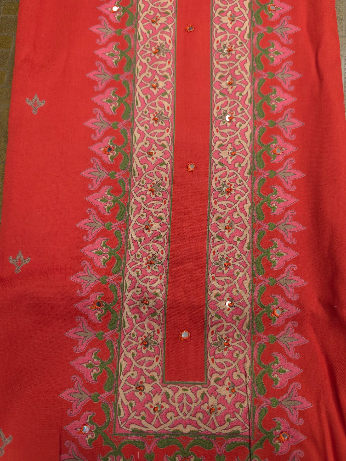 Coral Orange Cotton Suit Set with Pure Chiffon Dupatta