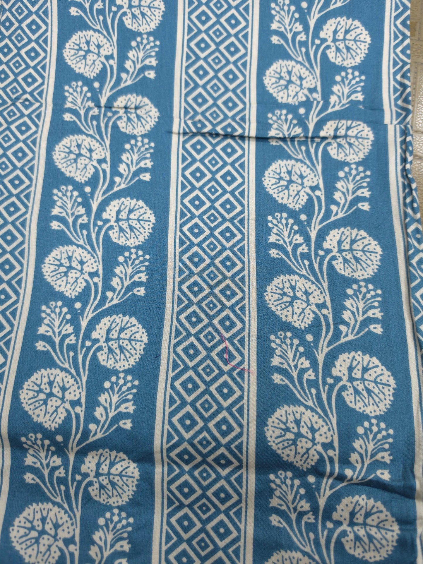 Dusty Blue Cotton Suit Set with Pure Chiffon Dupatta