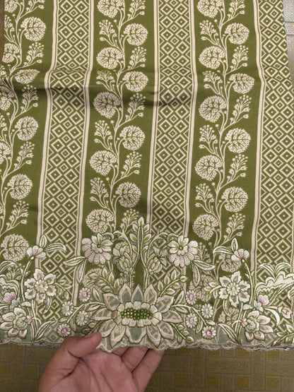 Olive Green Cotton Suit Set with Pure Chiffon Dupatta