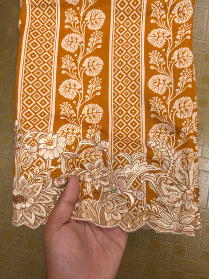 Mustard Yellow Cotton Suit Set with Pure Chiffon Dupatta
