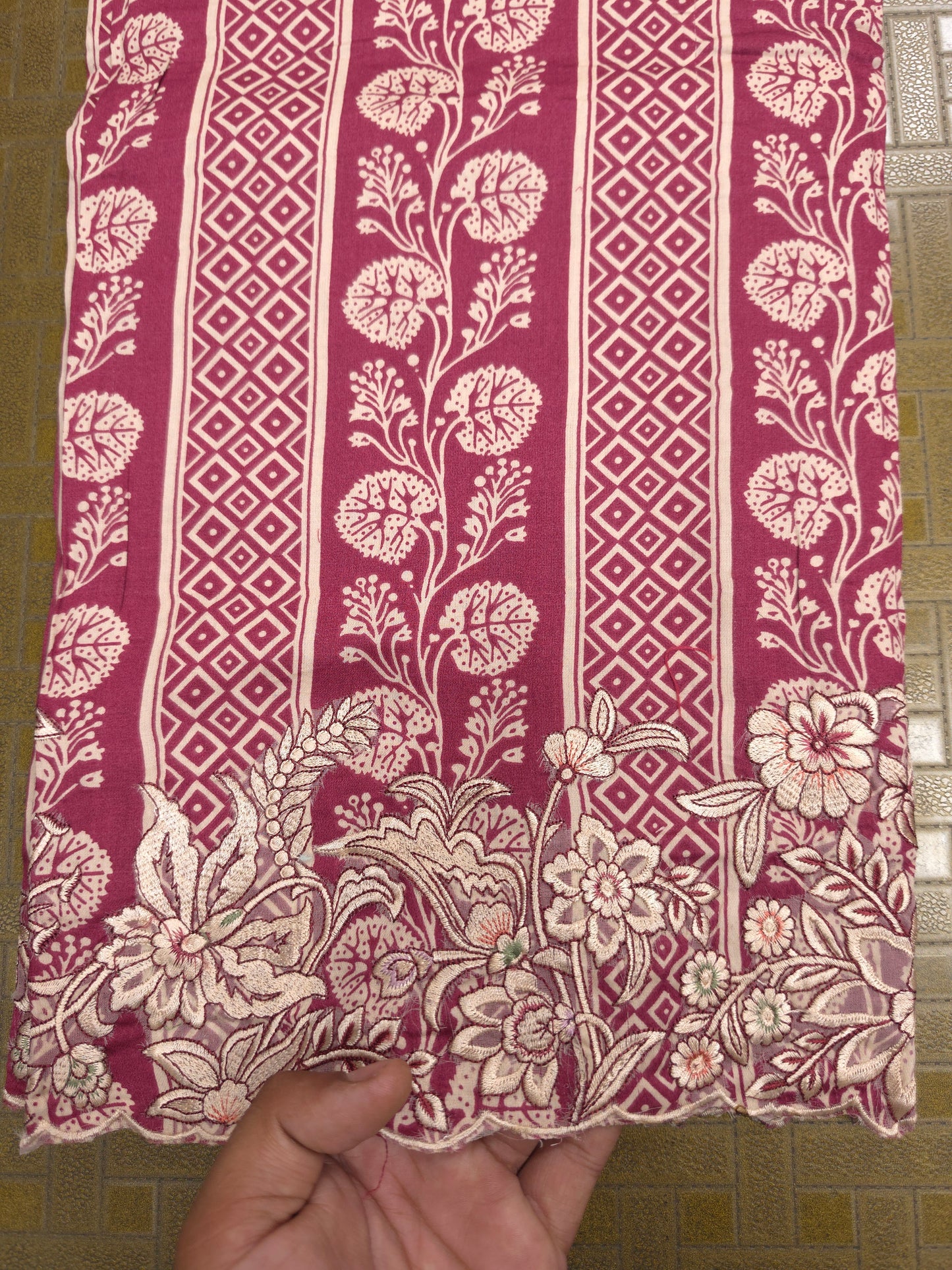 Rose Pink Cotton Suit Set with Pure Chiffon Dupatta