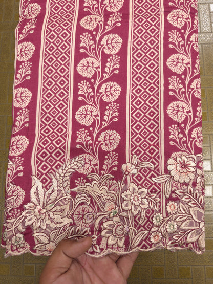 Rose Pink Cotton Suit Set with Pure Chiffon Dupatta
