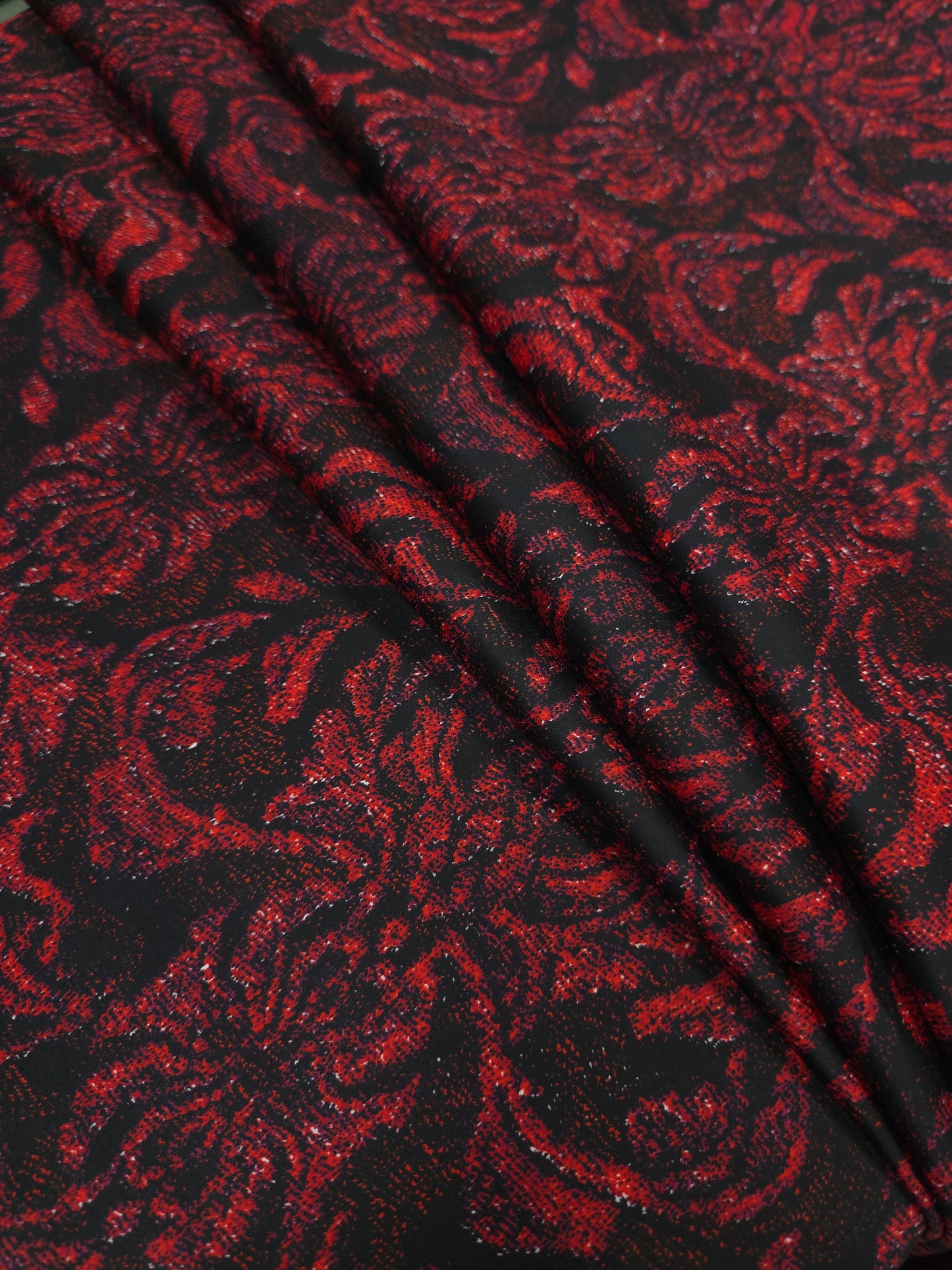 Premium Cotton Lycra Digital Print Fabric 60 Inch | Red Black Floral Print Fabric