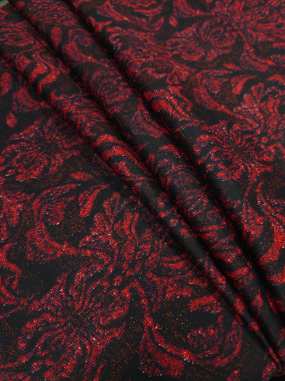 Premium Cotton Lycra Digital Print Fabric 60 Inch | Red Black Floral Print Fabric