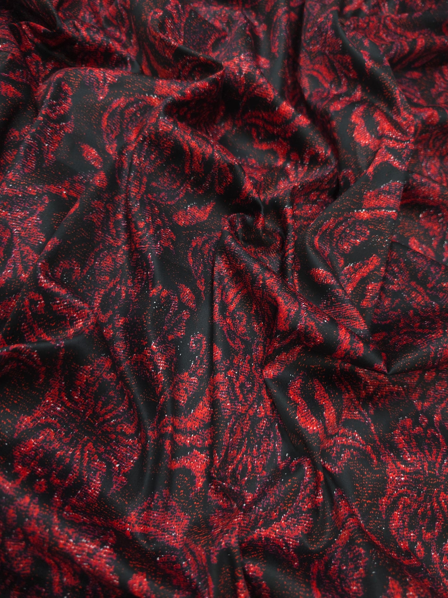 Premium Cotton Lycra Digital Print Fabric 60 Inch | Red Black Floral Print Fabric