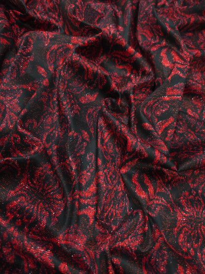 Premium Cotton Lycra Digital Print Fabric 60 Inch | Red Black Floral Print Fabric