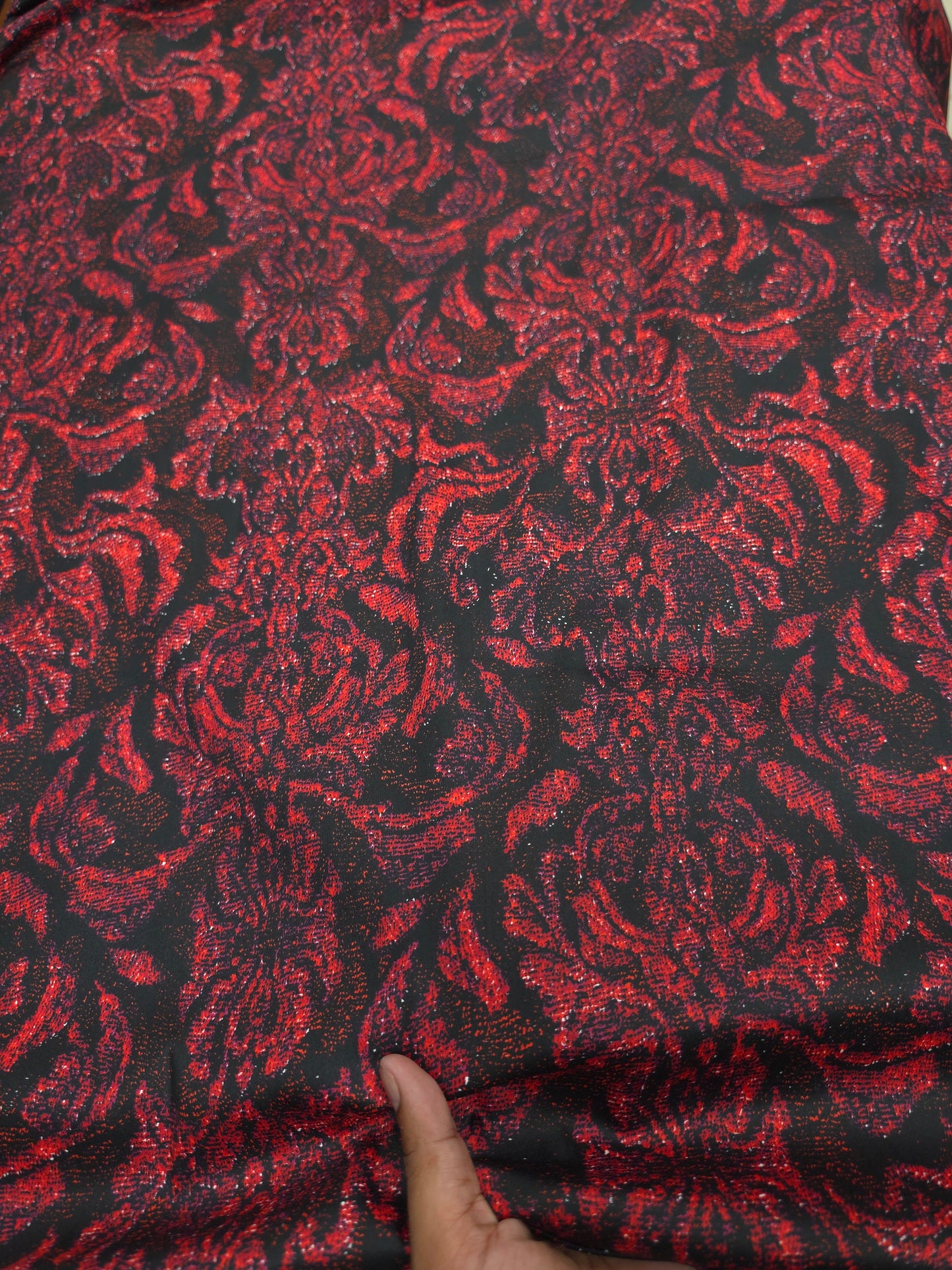 Premium Cotton Lycra Digital Print Fabric 60 Inch | Red Black Floral Print Fabric