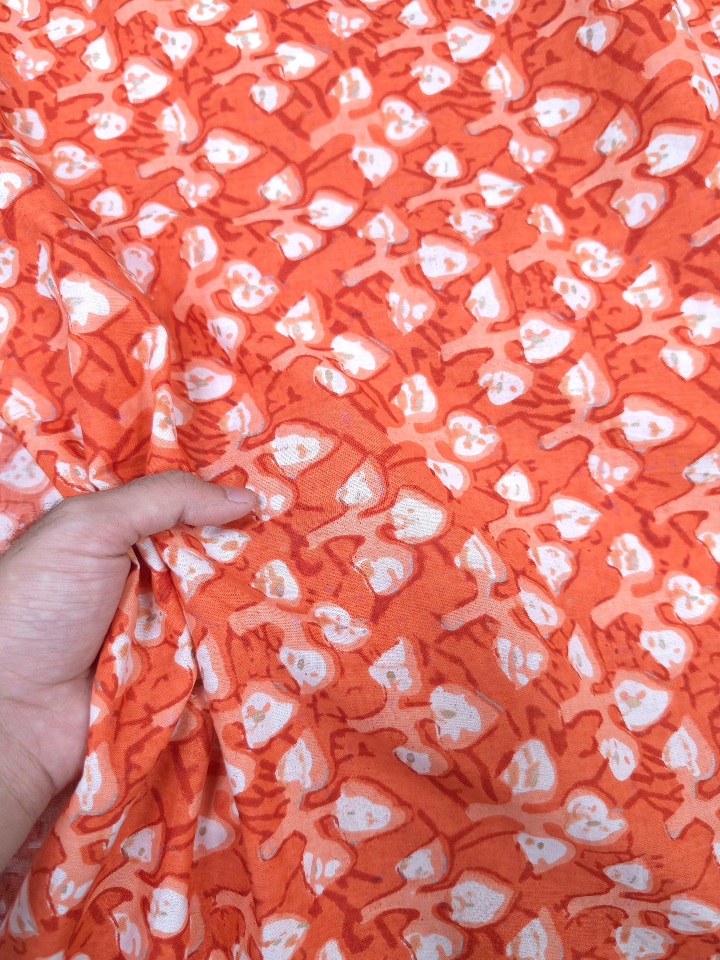 Premium Coral Orange Cotton Suit Set with Printed Bottom
