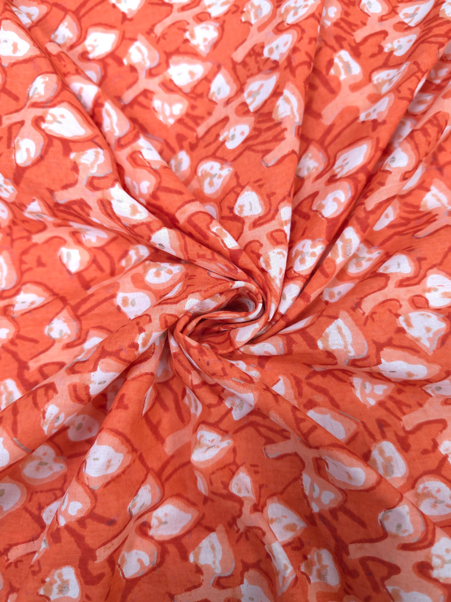 Premium Coral Orange Cotton Suit Set with Printed Bottom