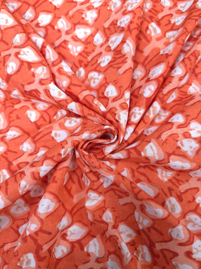 Premium Coral Orange Cotton Suit Set with Printed Bottom