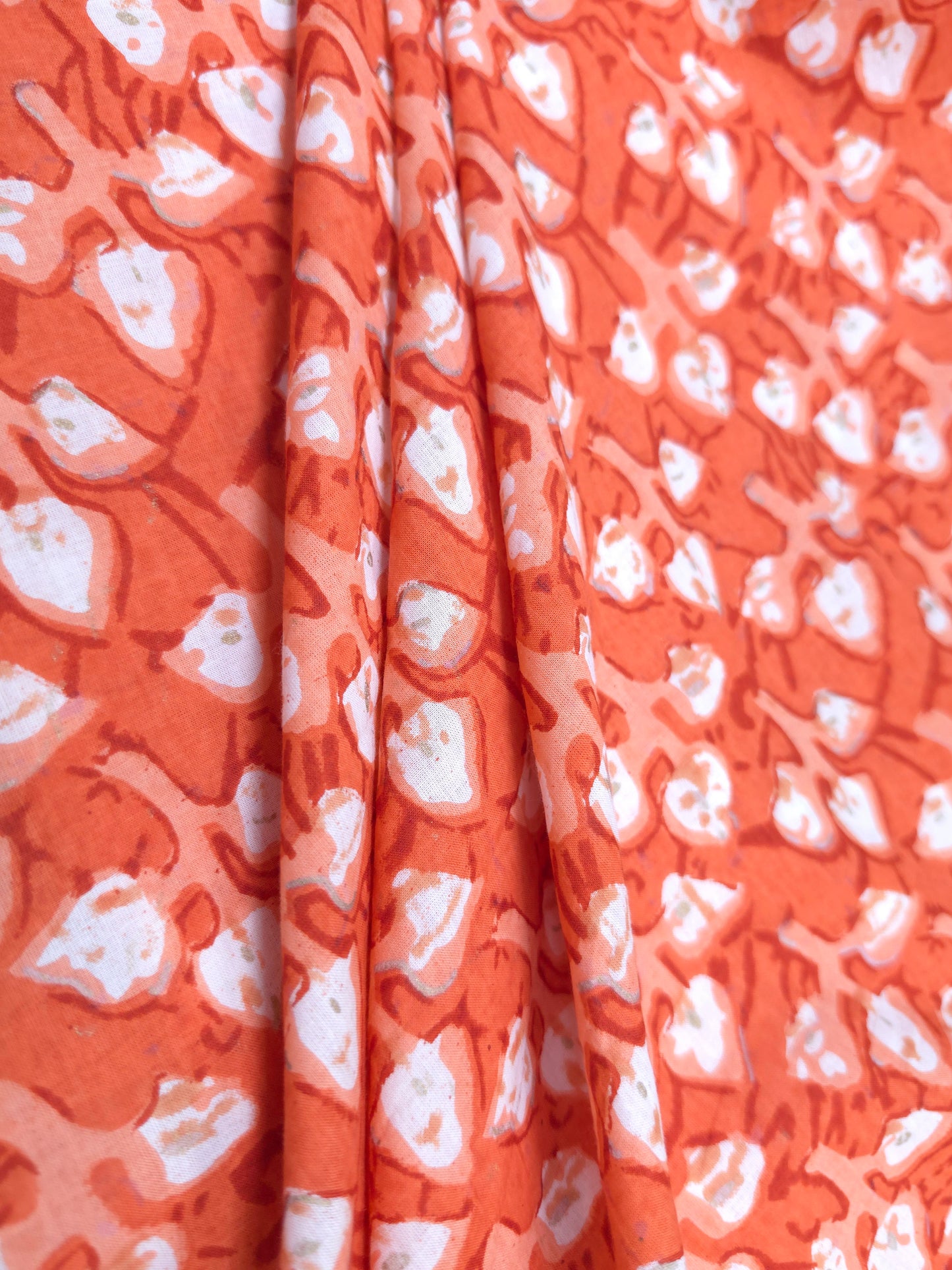 Premium Coral Orange Cotton Suit Set with Printed Bottom