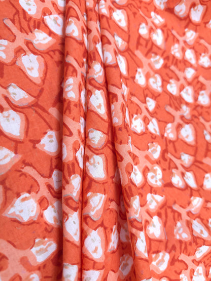 Premium Coral Orange Cotton Suit Set with Printed Bottom