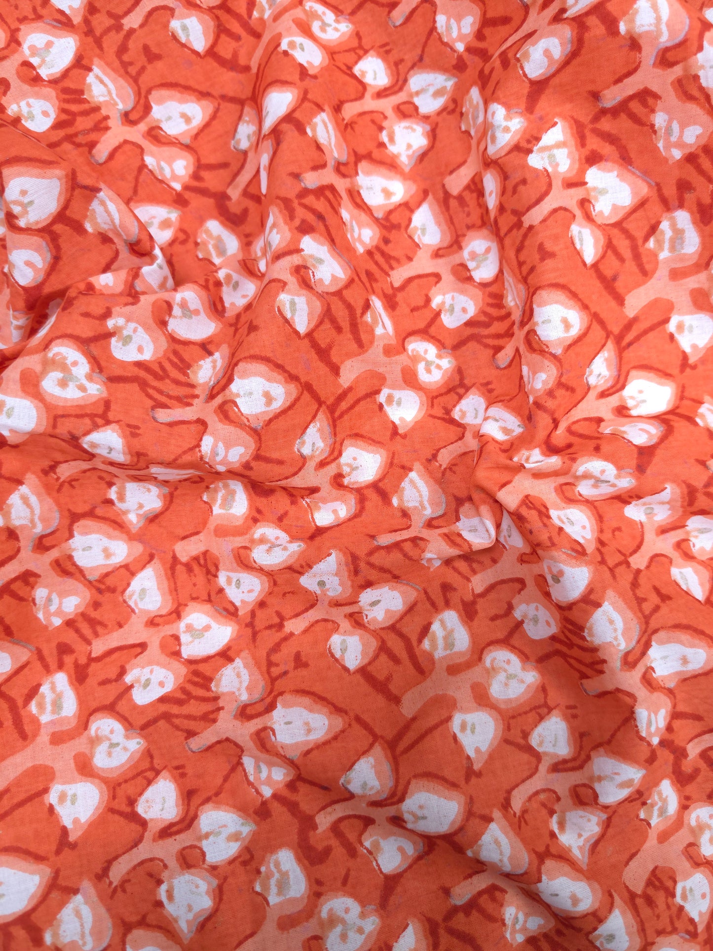 Premium Coral Orange Cotton Suit Set with Printed Bottom