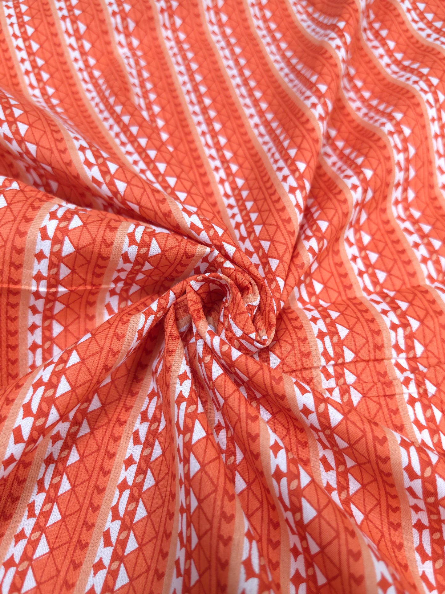 Premium Coral Orange Cotton Suit Set with Printed Bottom