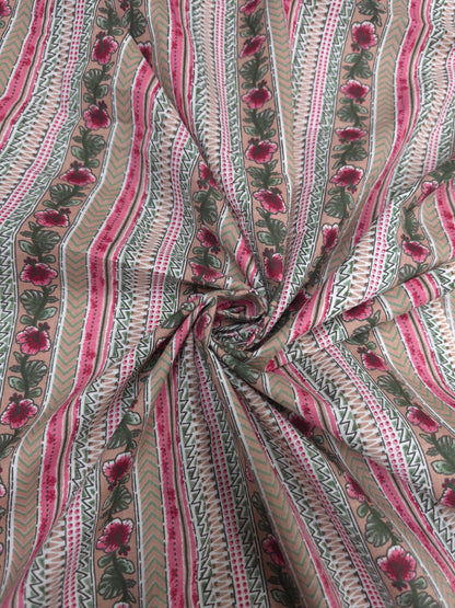 Premium White Pink Floral Cotton Suit Set with Printed Bottom