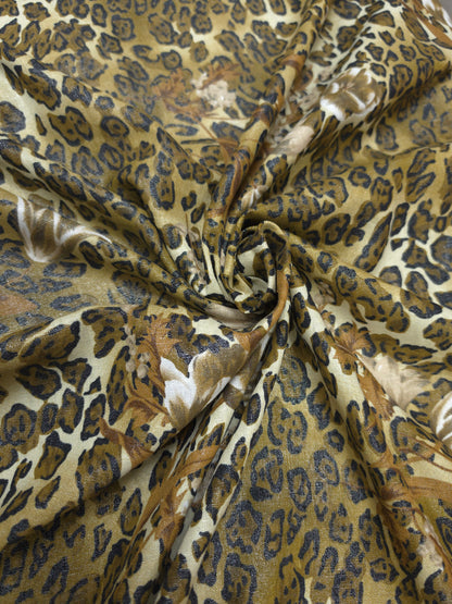 Imported Sheen Linen Fabric with Abstract Floral Print