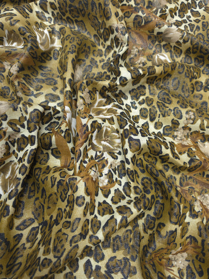 Imported Sheen Linen Fabric with Abstract Floral Print