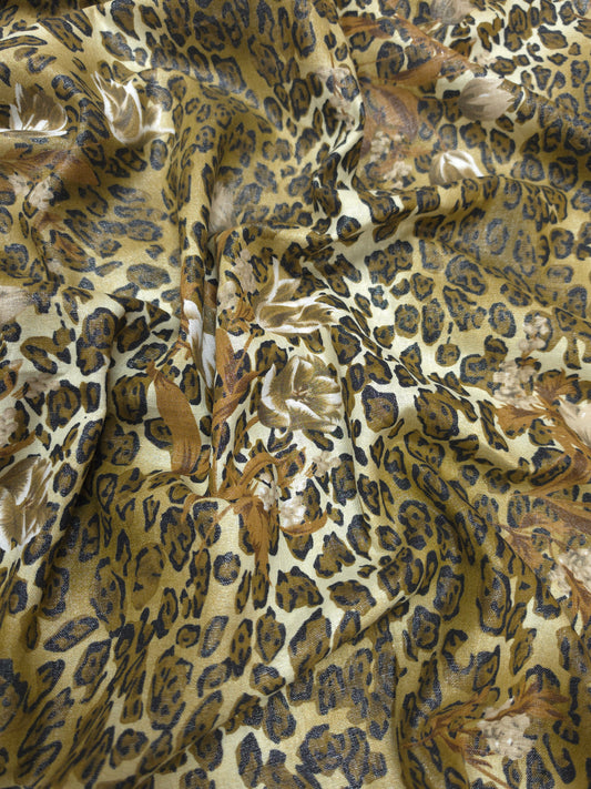 Imported Sheen Linen Fabric with Abstract Floral Print