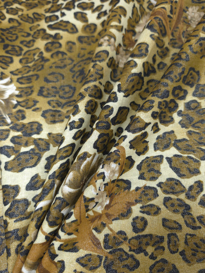 Imported Sheen Linen Fabric with Abstract Floral Print