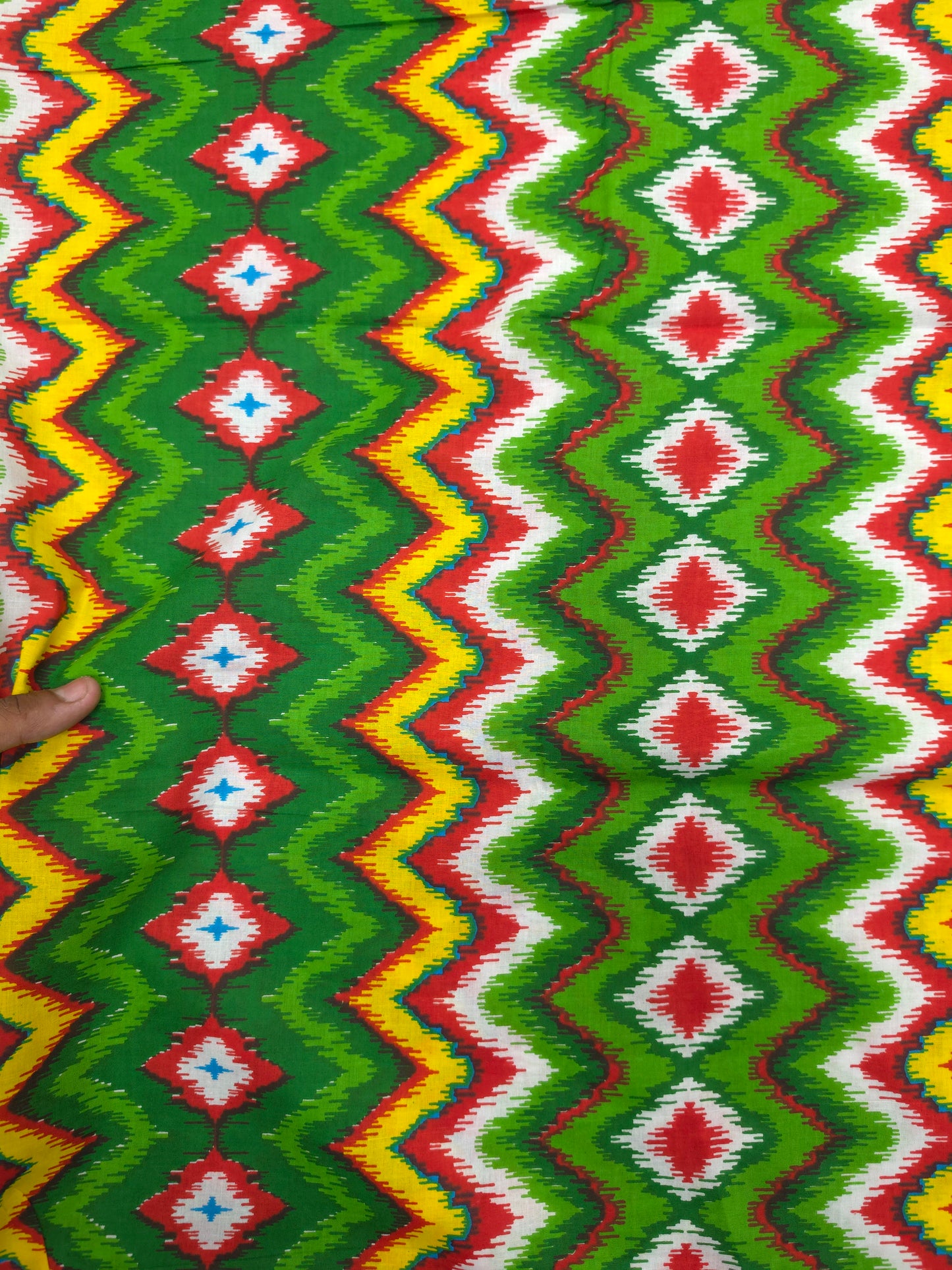 Green Ikat Print Cotton Fabric