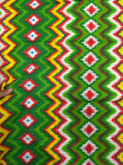 Green Ikat Print Cotton Fabric