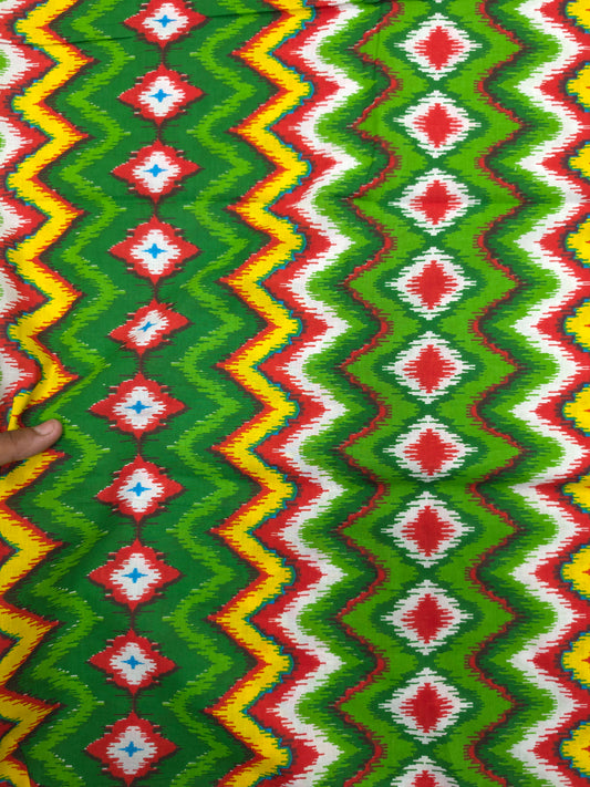 Green Ikat Print Cotton Fabric