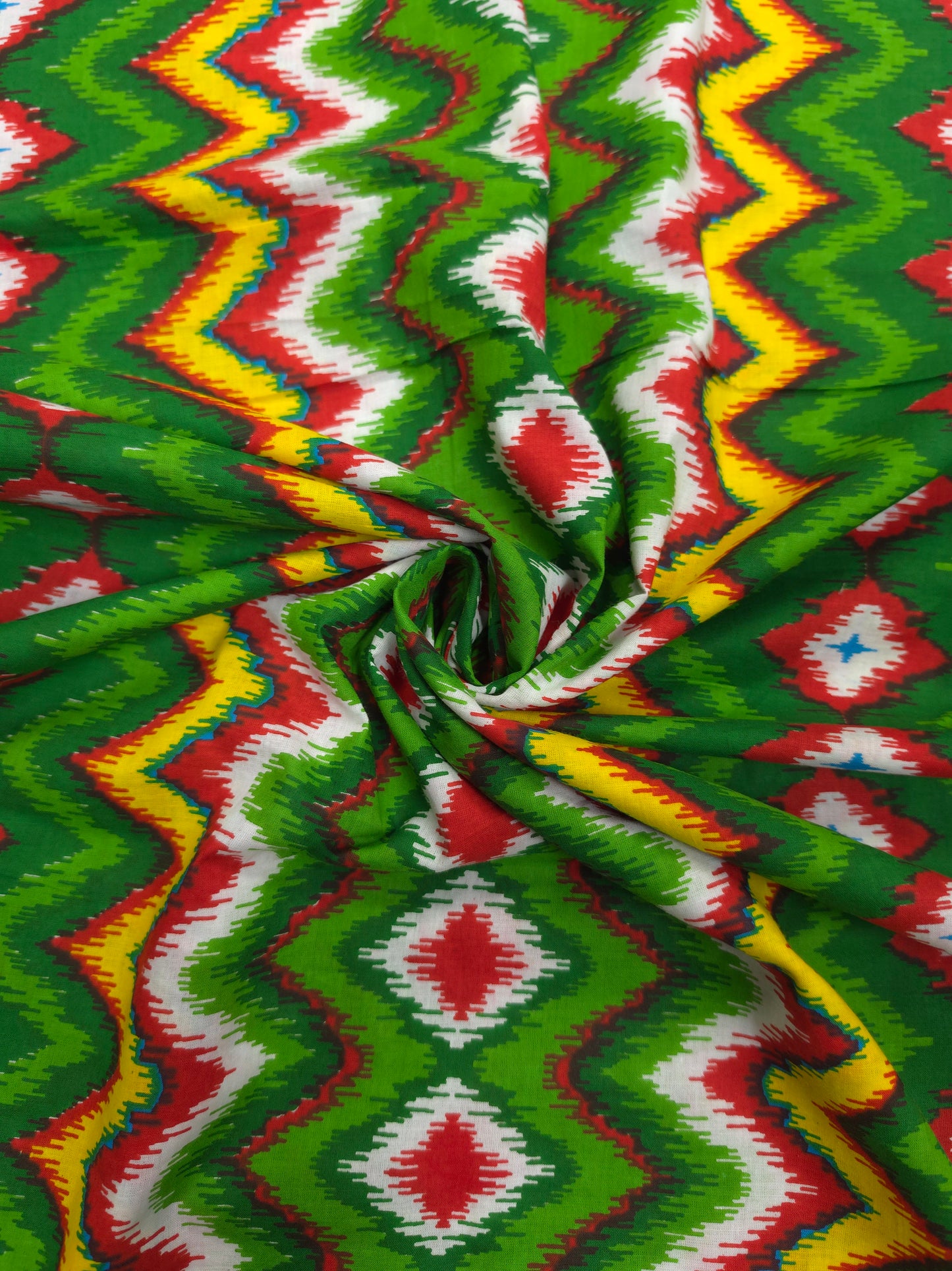 Green Ikat Print Cotton Fabric