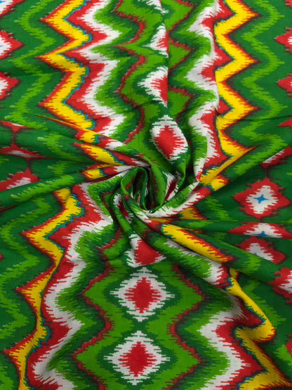 Green Ikat Print Cotton Fabric