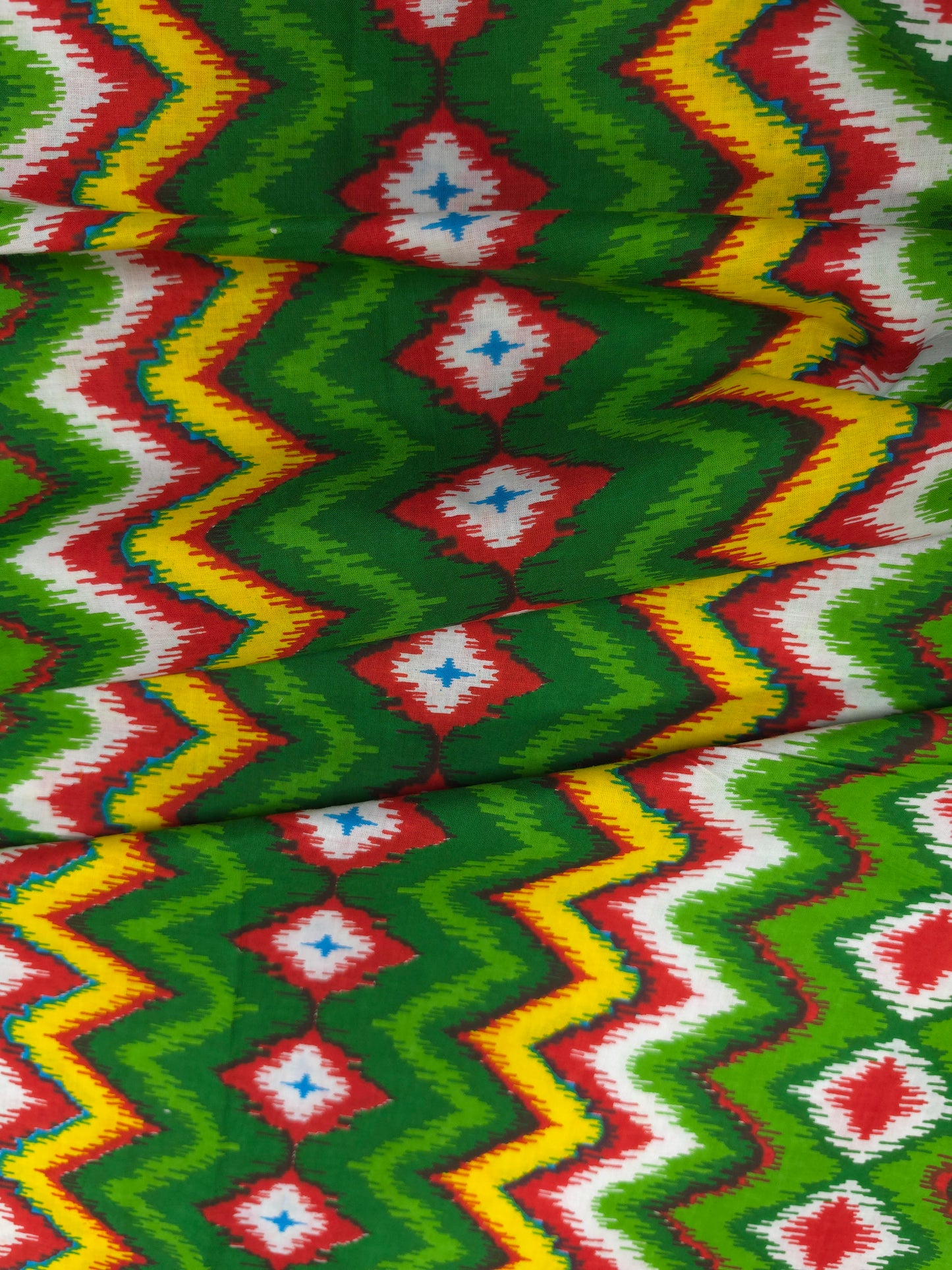 Green Ikat Print Cotton Fabric